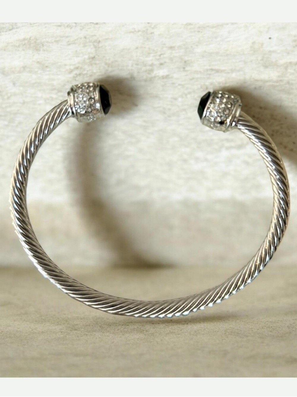 Vintage Signed Fervor Cable Cuff Stone Bracelet
